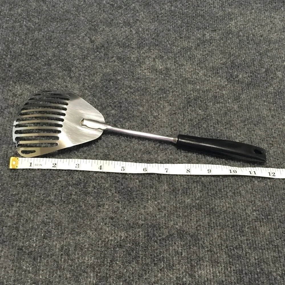 Vintage Ekco Kitchamajig Stainless Steel Retro Slotted Spatula with Black Handle